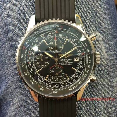 Clone Breitling Navitimer Black Chronograph Dial Black Rubber Strap Watch